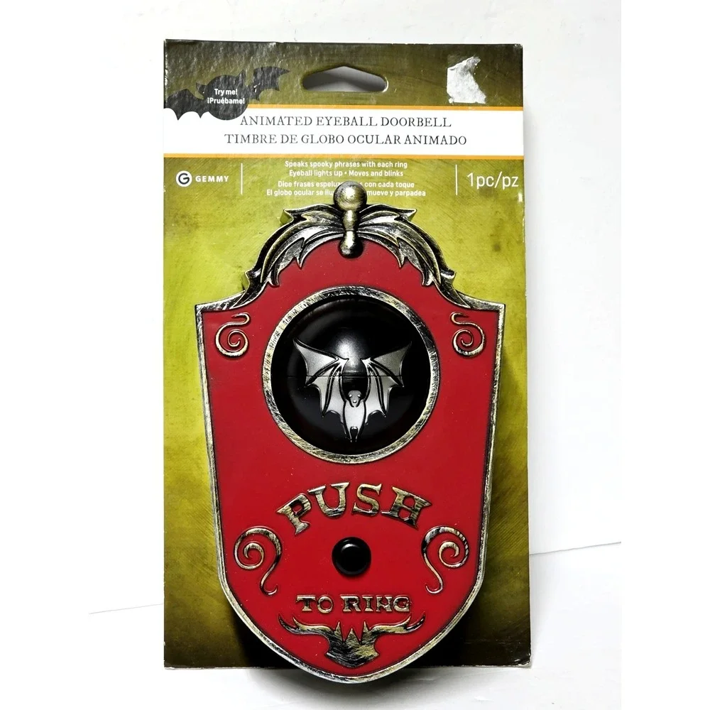 Animated Creepy Lighted TALKING MOVING EYEBALL DOOR BELL Halloween Spooky Sounds